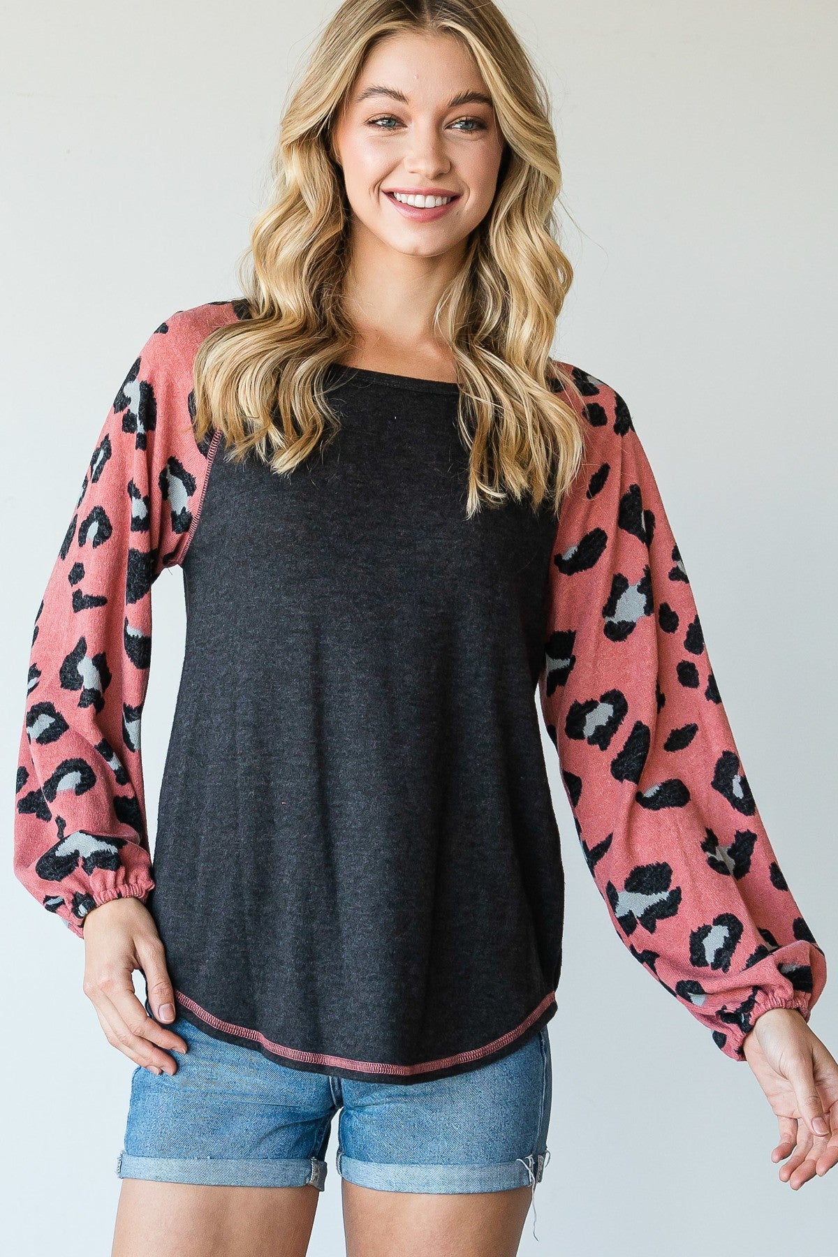 Animal Print Color Block Top