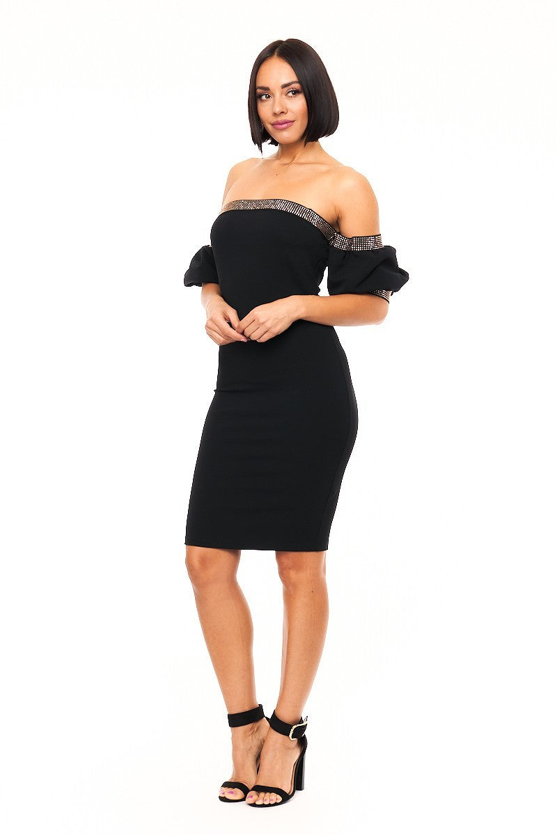 Studded Off Shoulder Rip The Runway Dress