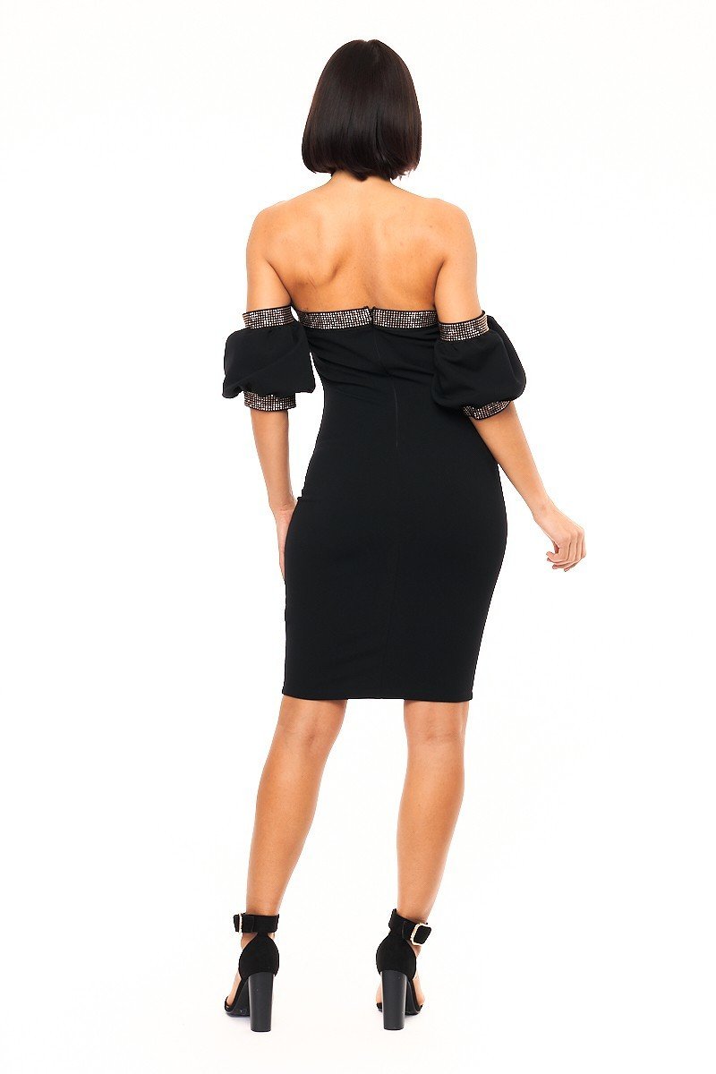 Studded Off Shoulder Rip The Runway Dress