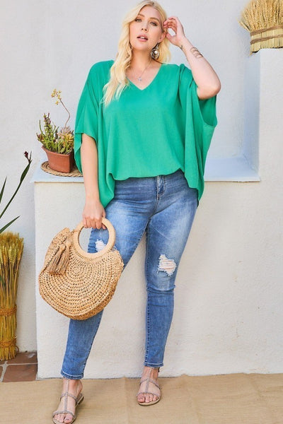 Solid V Neck Dolman Top