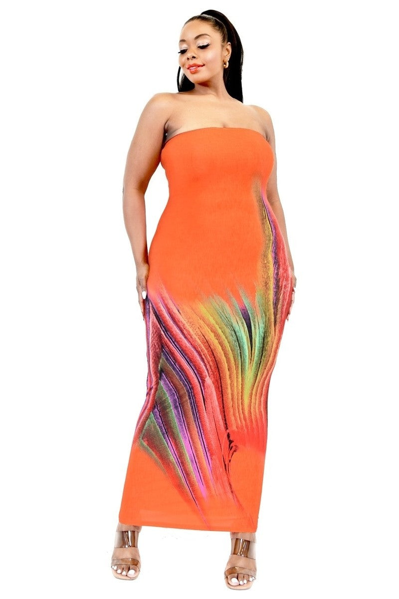 Color Gradient Tube Top Maxi Dress