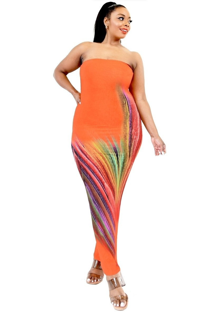 Color Gradient Tube Top Maxi Dress