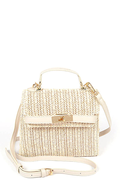 Faux Straw Top Handle Clutch