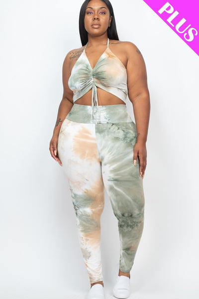 Tie Dye Ruched Crop And Leggings Set