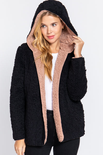 Faux Fur Reversible Hoodie Jacket