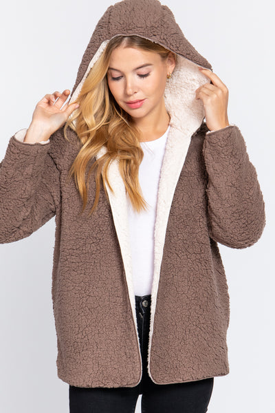 Faux Fur Reversible Hoodie Jacket