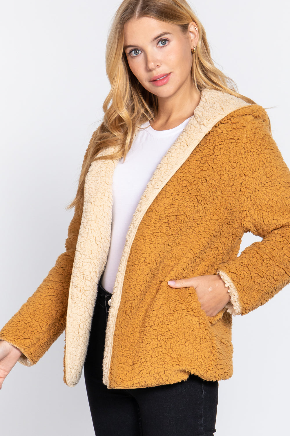 Faux Fur Reversible Hoodie Jacket