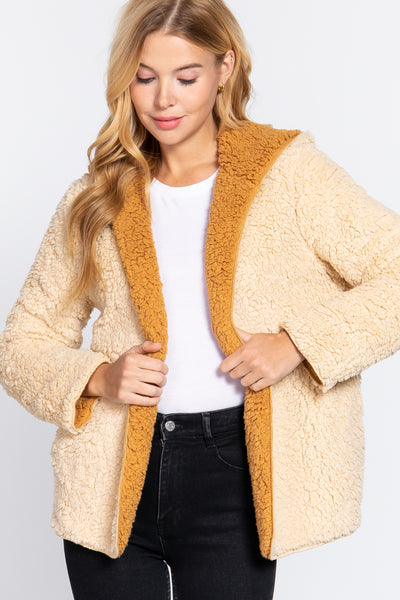 Faux Fur Reversible Hoodie Jacket