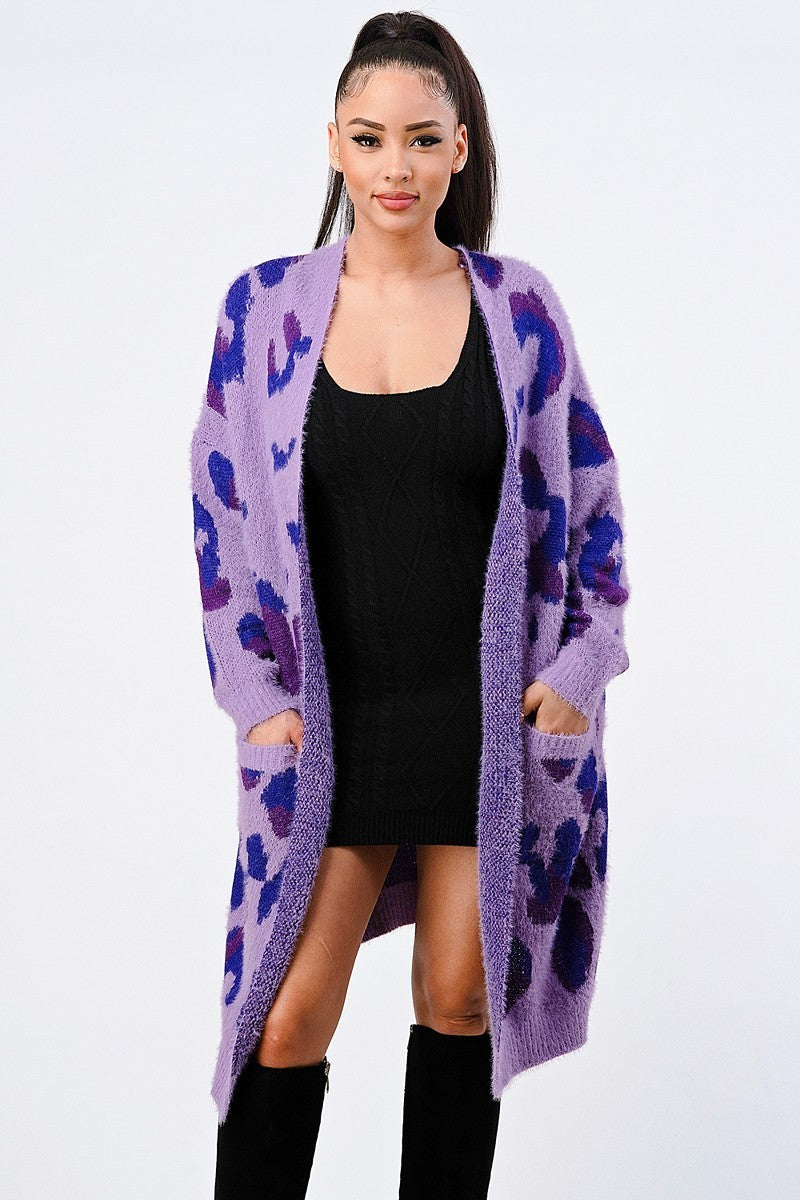 Leopard Angora Oversized Cardigan Sweater