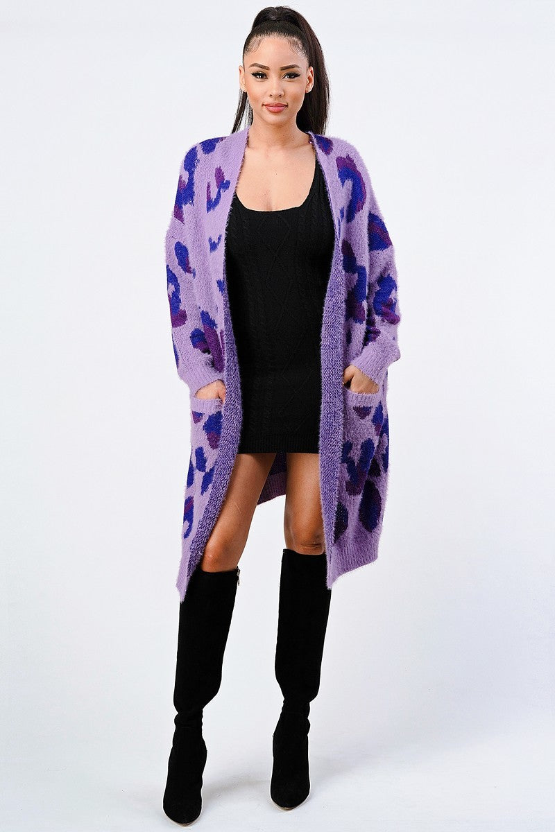 Leopard Angora Oversized Cardigan Sweater