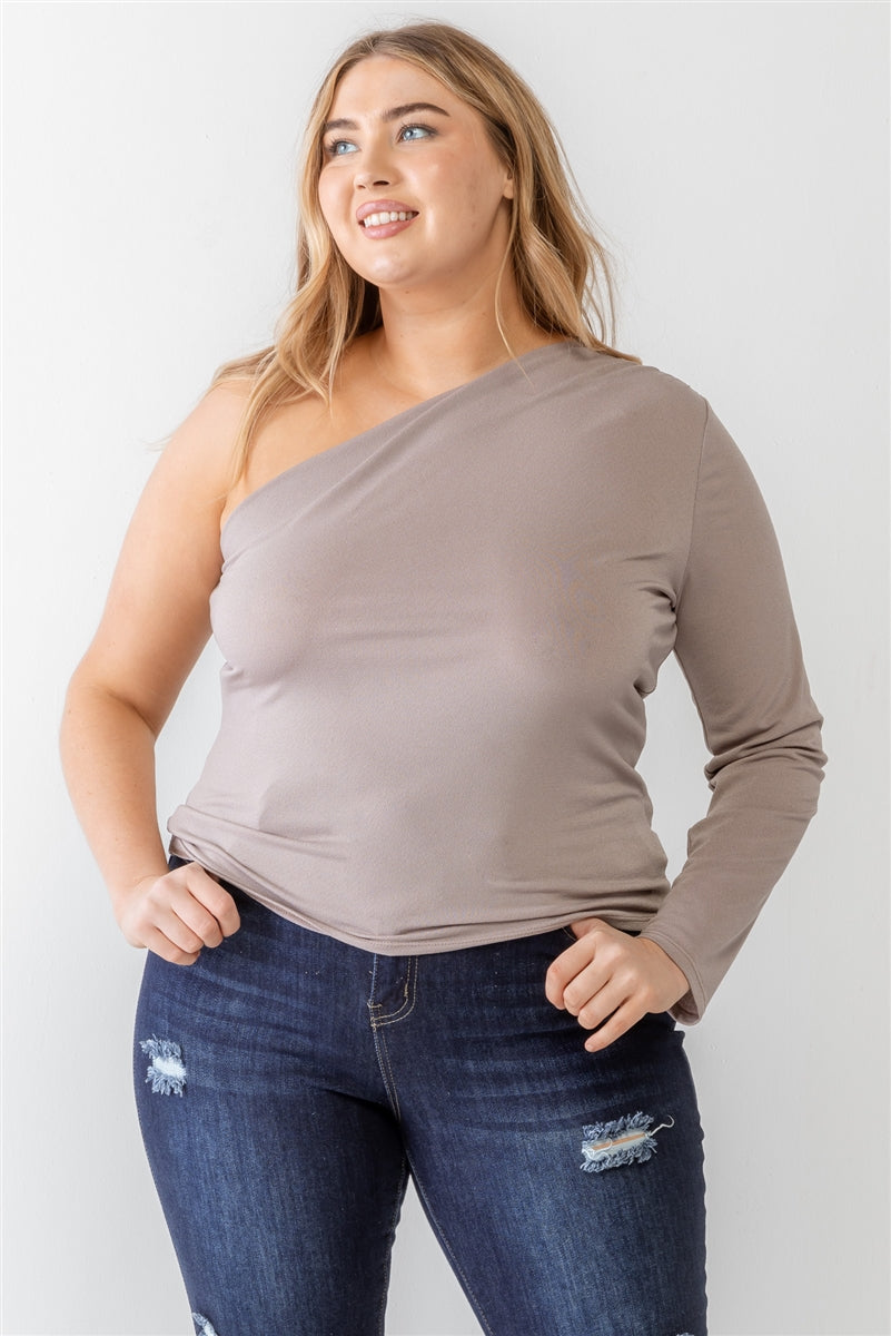 Plus Mocha One Shoulder Top