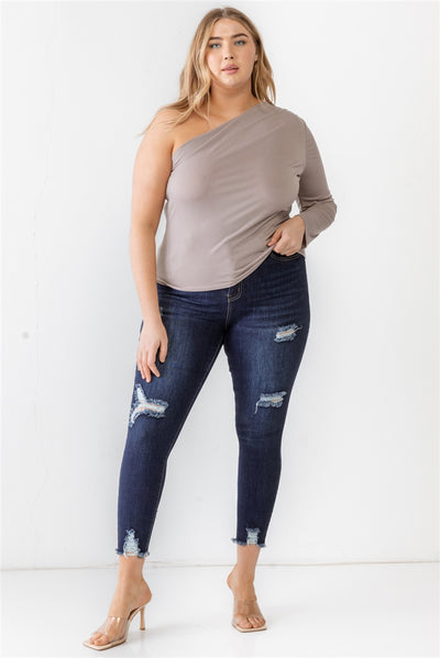 Plus Mocha One Shoulder Top