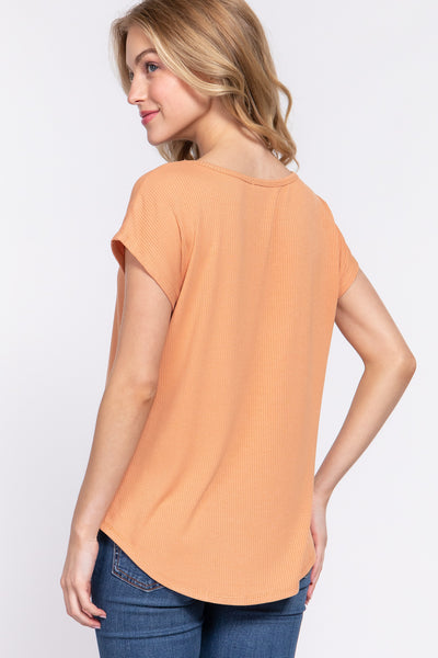 Short Sleeve Rib Knit Top