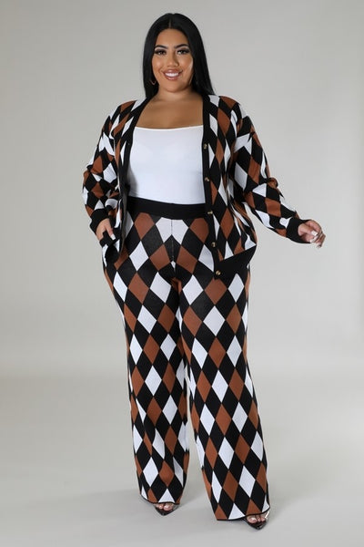 Diamond Plaid Cardigan Pants Set