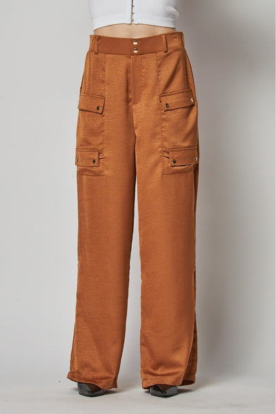 Satin Cargo Wide Leg Pants