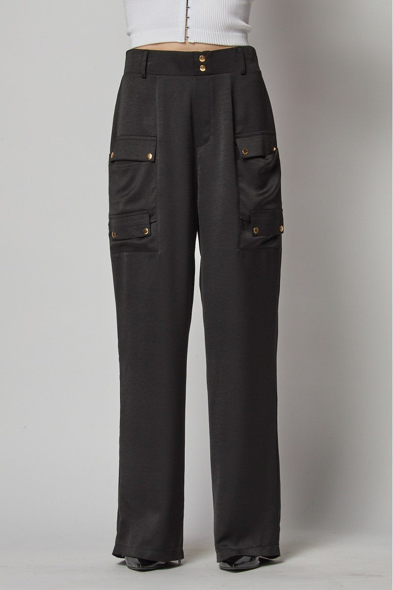 Satin Cargo Wide Leg Pants