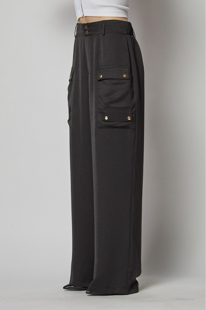 Satin Cargo Wide Leg Pants