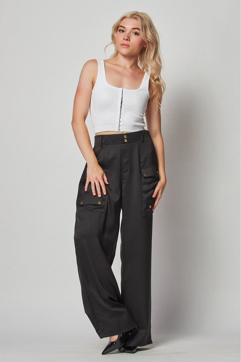 Satin Cargo Wide Leg Pants