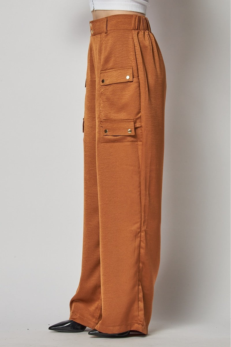 Satin Cargo Wide Leg Pants