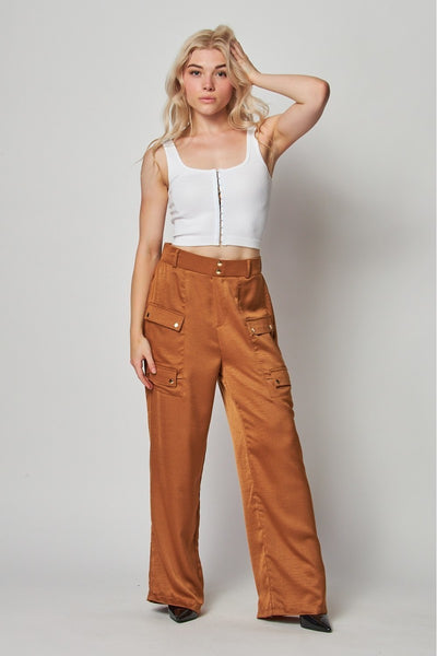 Satin Cargo Wide Leg Pants