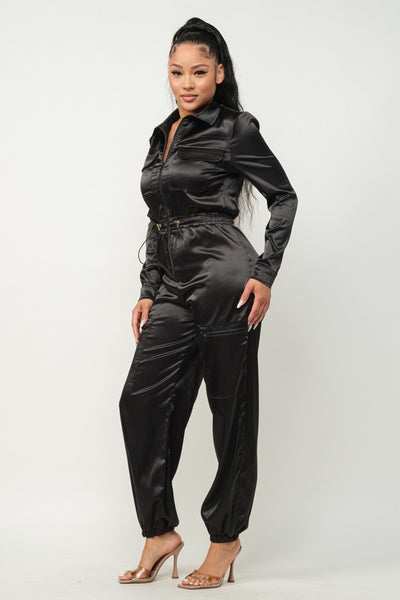 Sophie Satin Cargo Jumpsuit