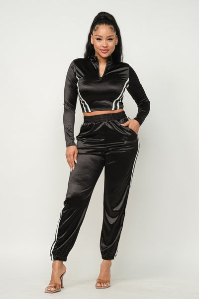 Satin Jacket And Pants Set