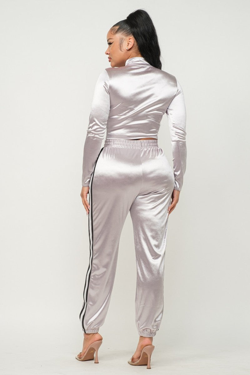 Satin Jacket And Pants Set