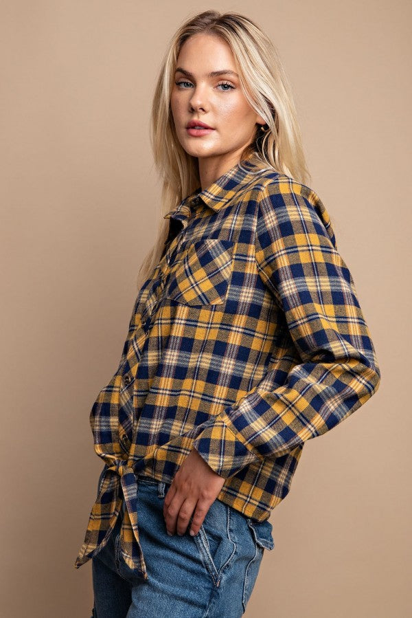 Button Down Plaid Shirt With Front Pocket