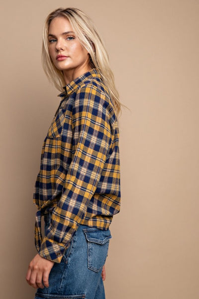 Button Down Plaid Shirt With Front Pocket