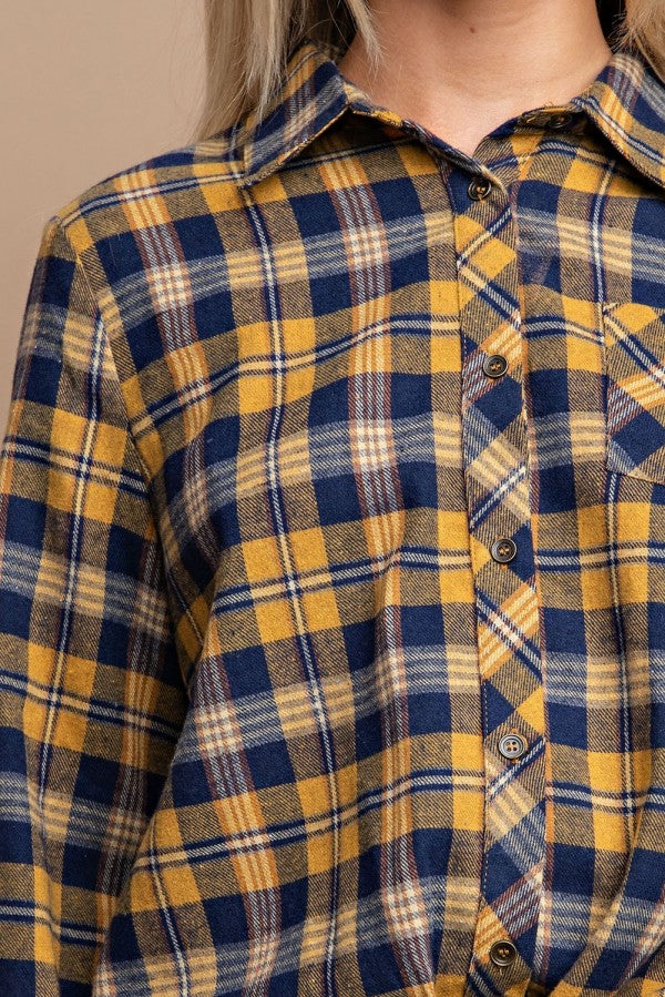 Button Down Plaid Shirt With Front Pocket