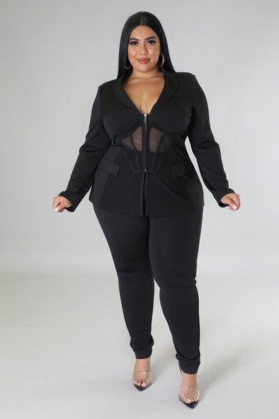 Elegant Sheer Plus Size Pants Set