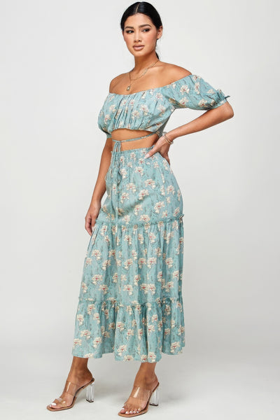 Nora Floral Off Shoulder Maxi Skirt Set