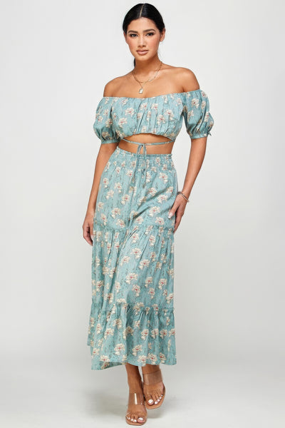 Nora Floral Off Shoulder Maxi Skirt Set