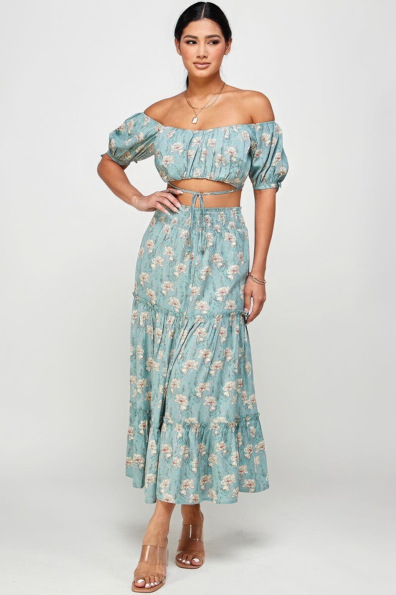 Nora Floral Off Shoulder Maxi Skirt Set