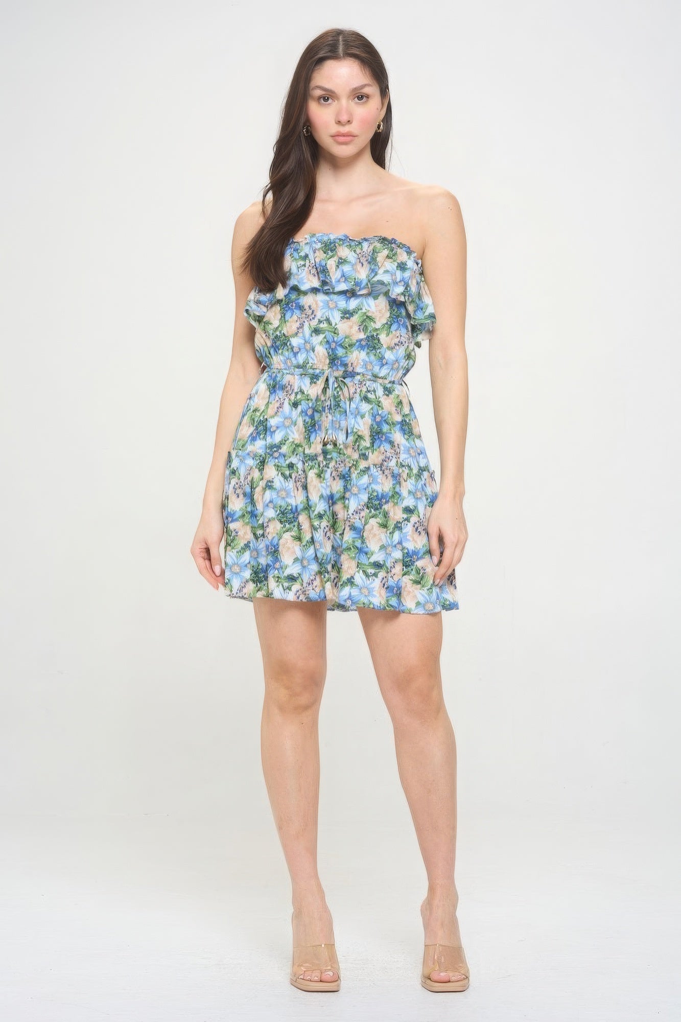 Floral Ruffle Tube Top Dress